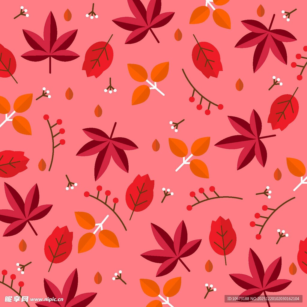 秋日花卉叶脉无缝图案