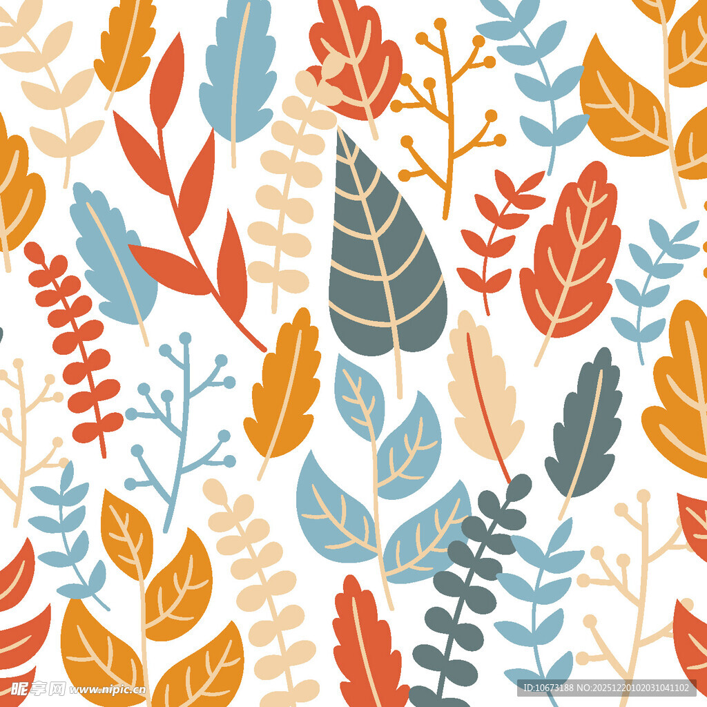 秋季多彩树叶无缝图案