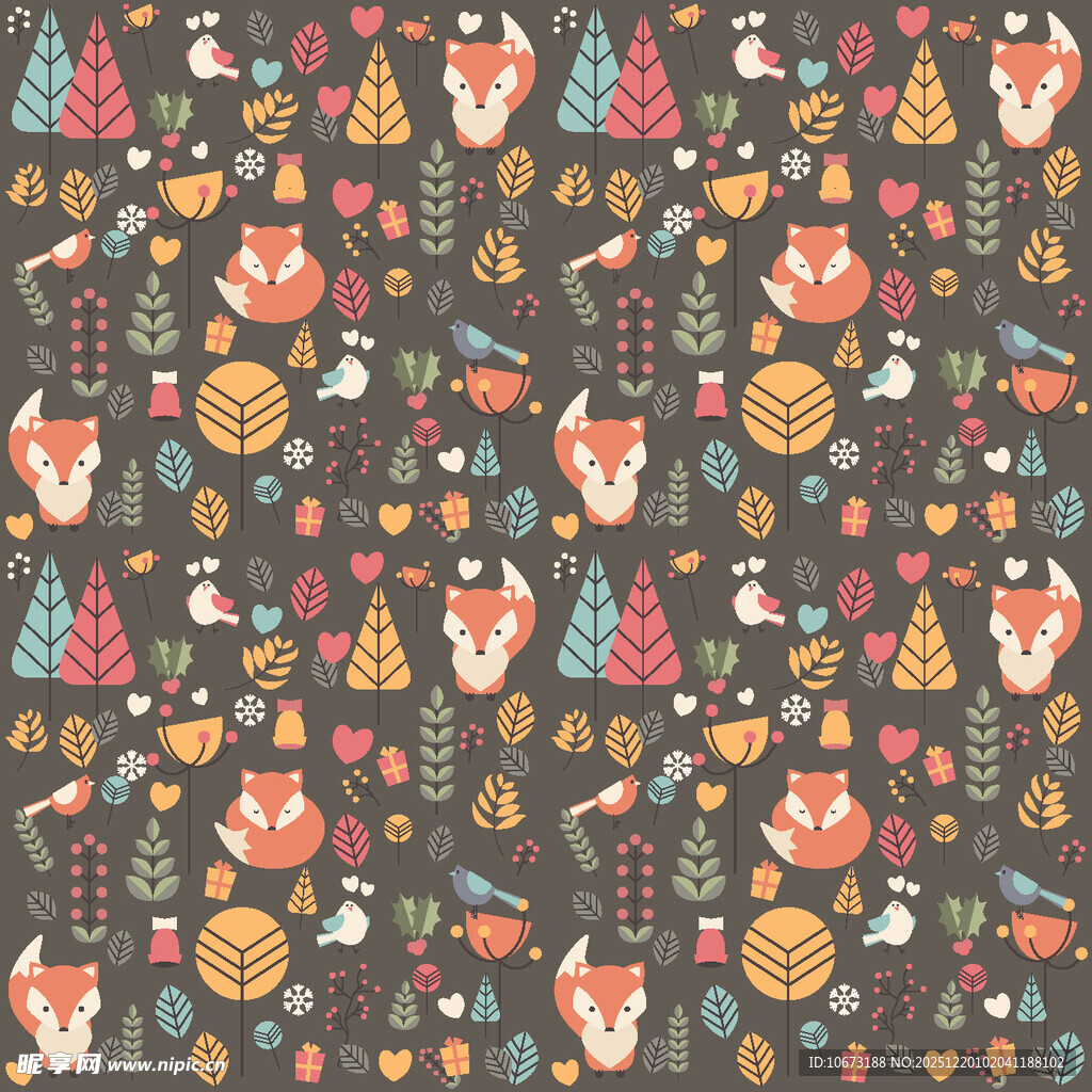 可爱动物森林图案背景