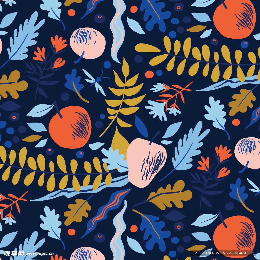 秋季水果树叶图案背景