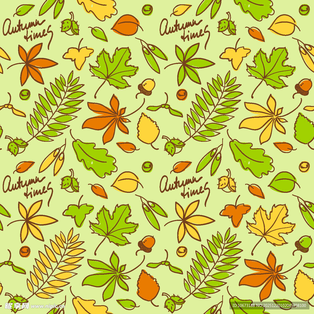 秋季树叶花卉无缝图案