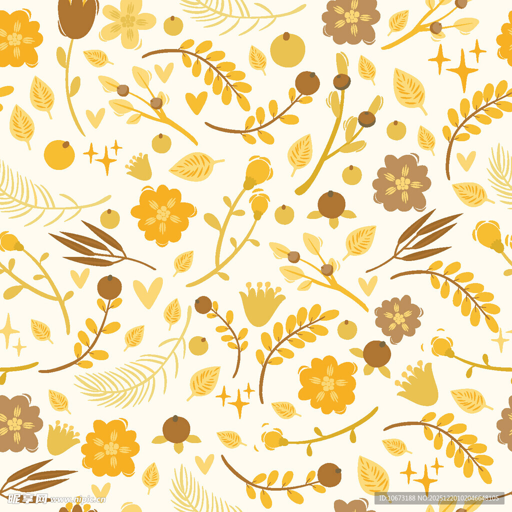 秋日花卉植物无缝图案