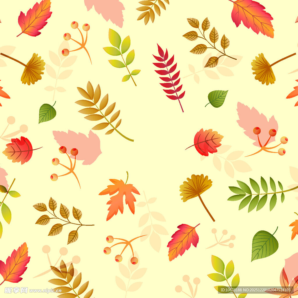 秋季多彩树叶无缝图案
