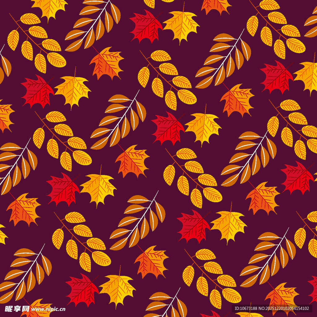 秋季枫叶树叶无缝图案