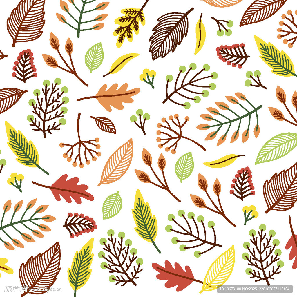 手绘多彩秋叶图案背景
