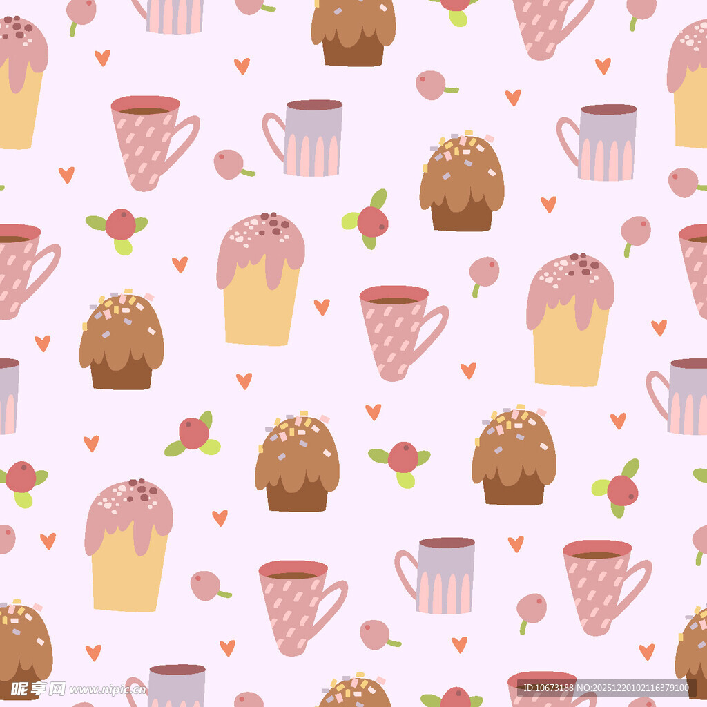 甜美杯子蛋糕与咖啡图案