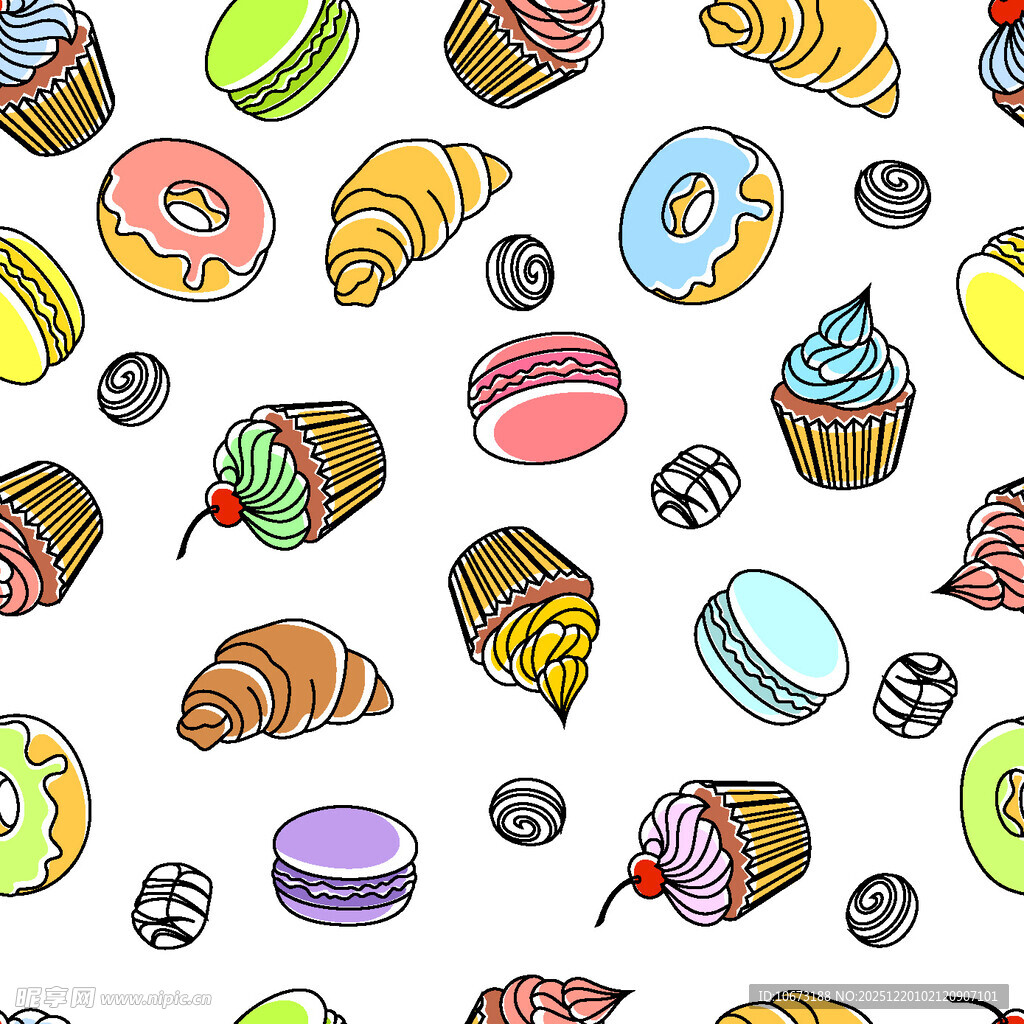 多彩手绘甜品图案背景