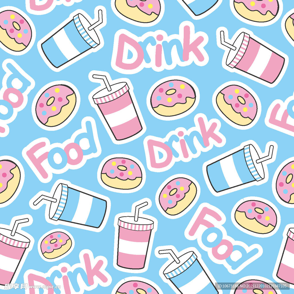甜甜圈与饮料可爱图案背景