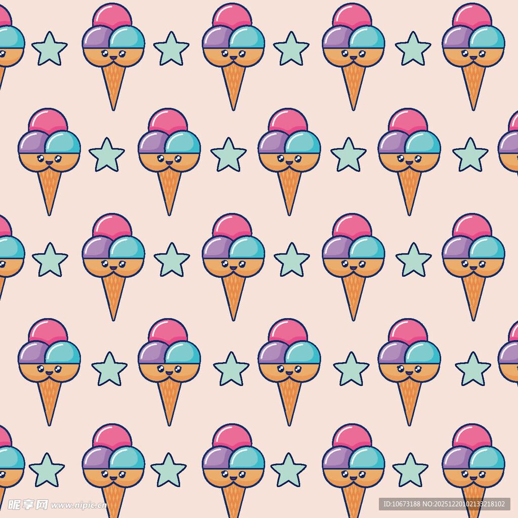 冰淇淋星星图案无缝背景