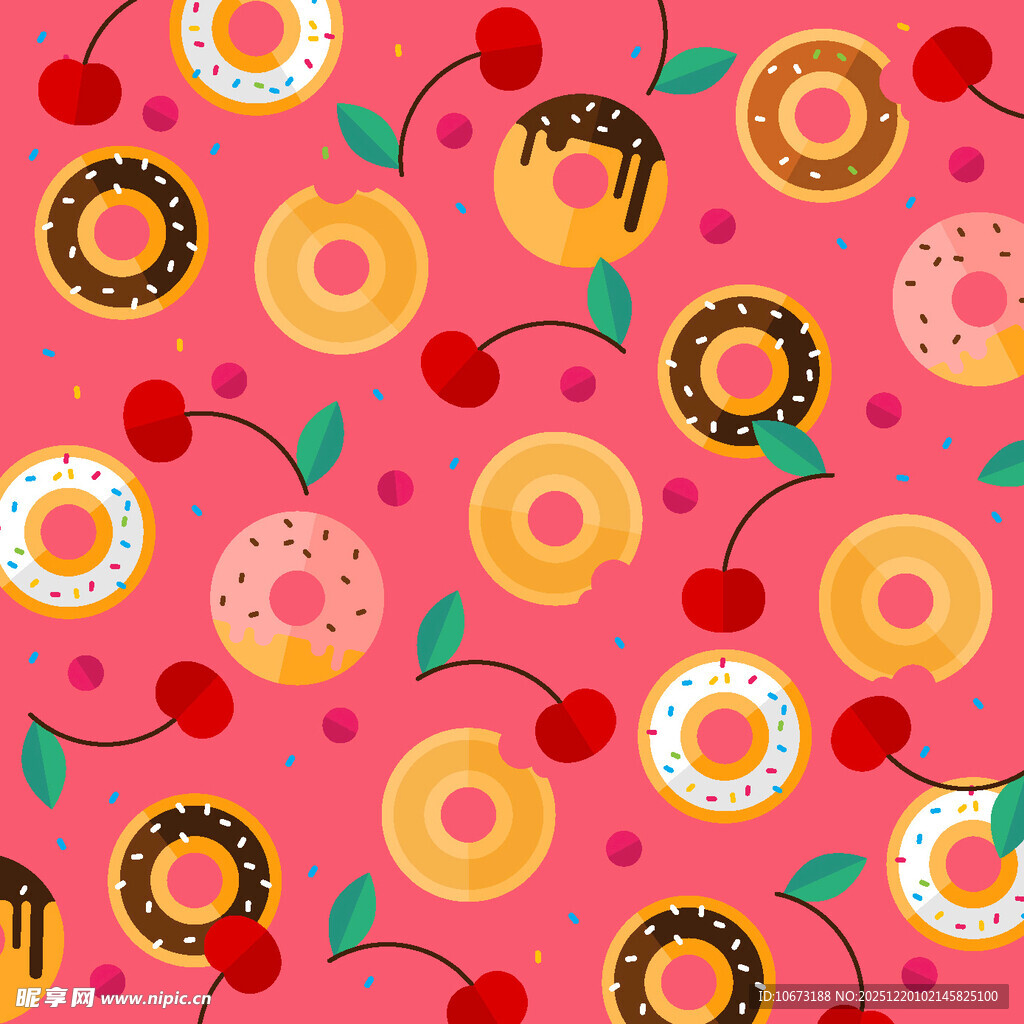 甜甜圈樱桃可爱图案背景