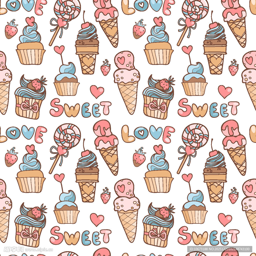 可爱冰淇淋蛋糕图案背景