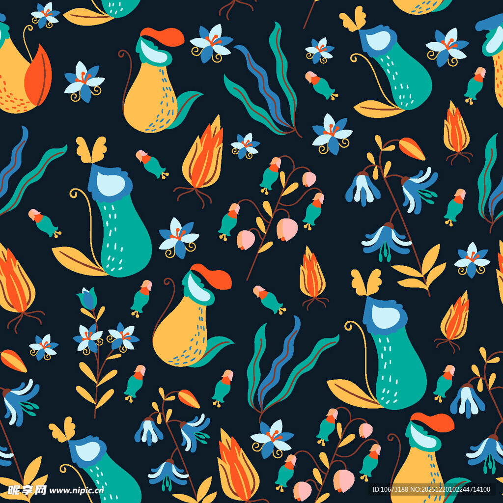 多彩植物图案背景