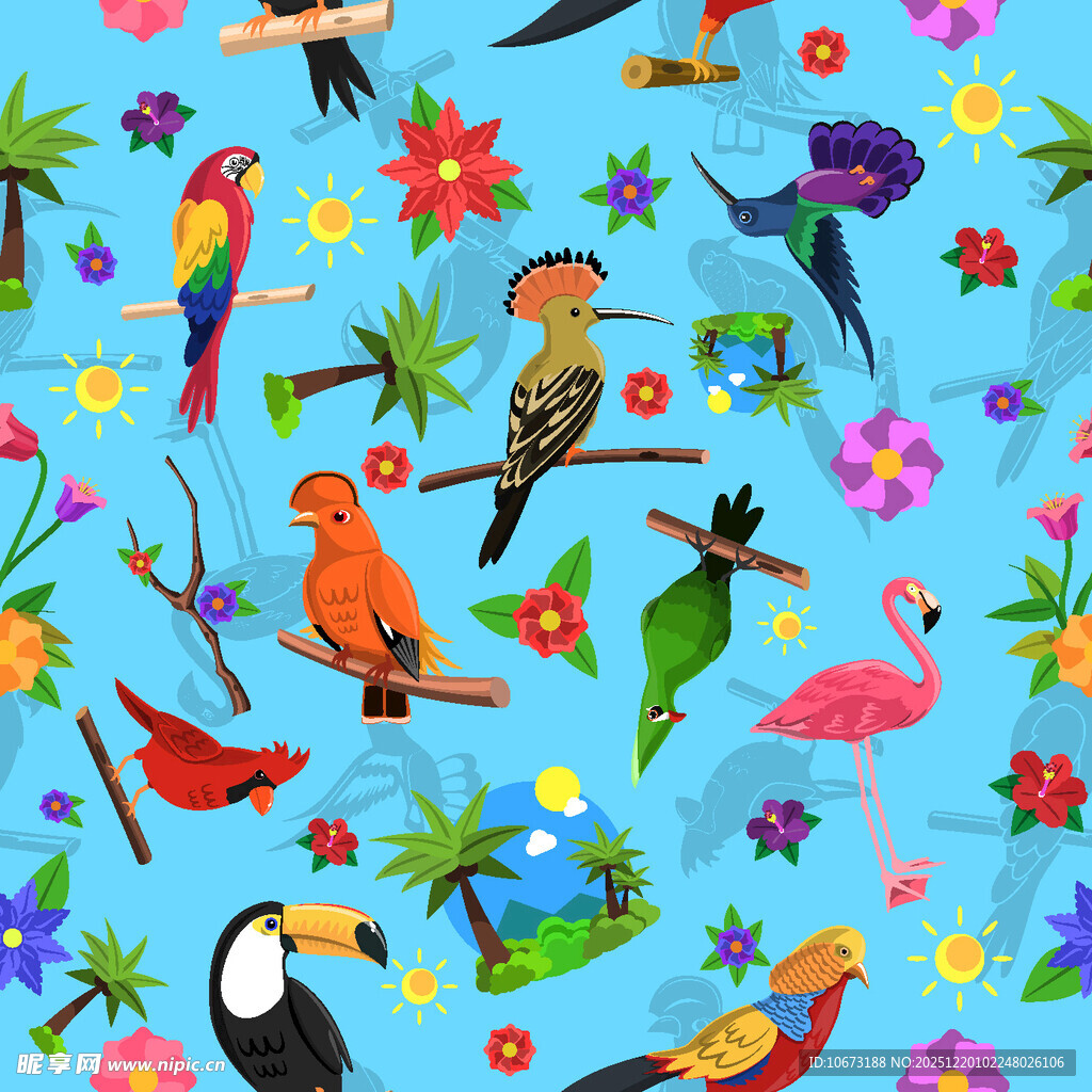 热带花鸟缤纷图案