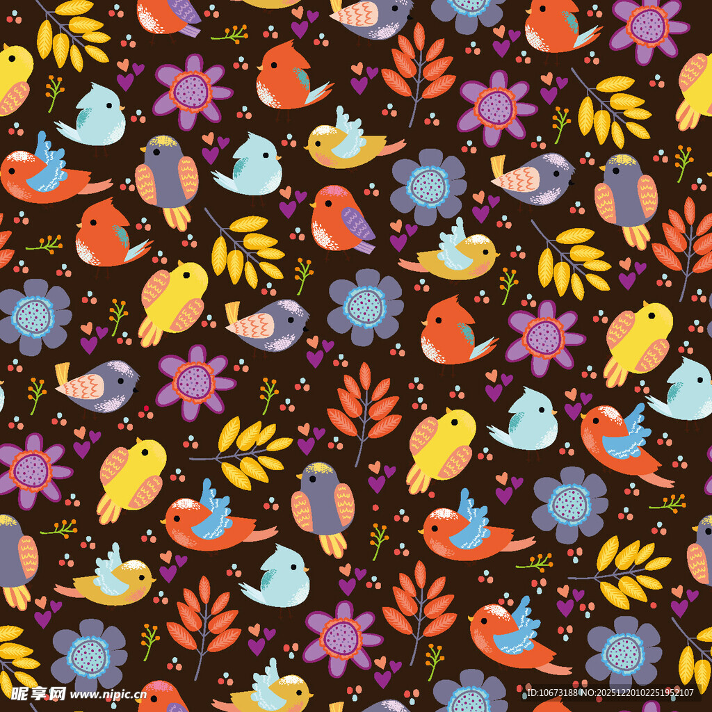 多彩花鸟图案无缝背景