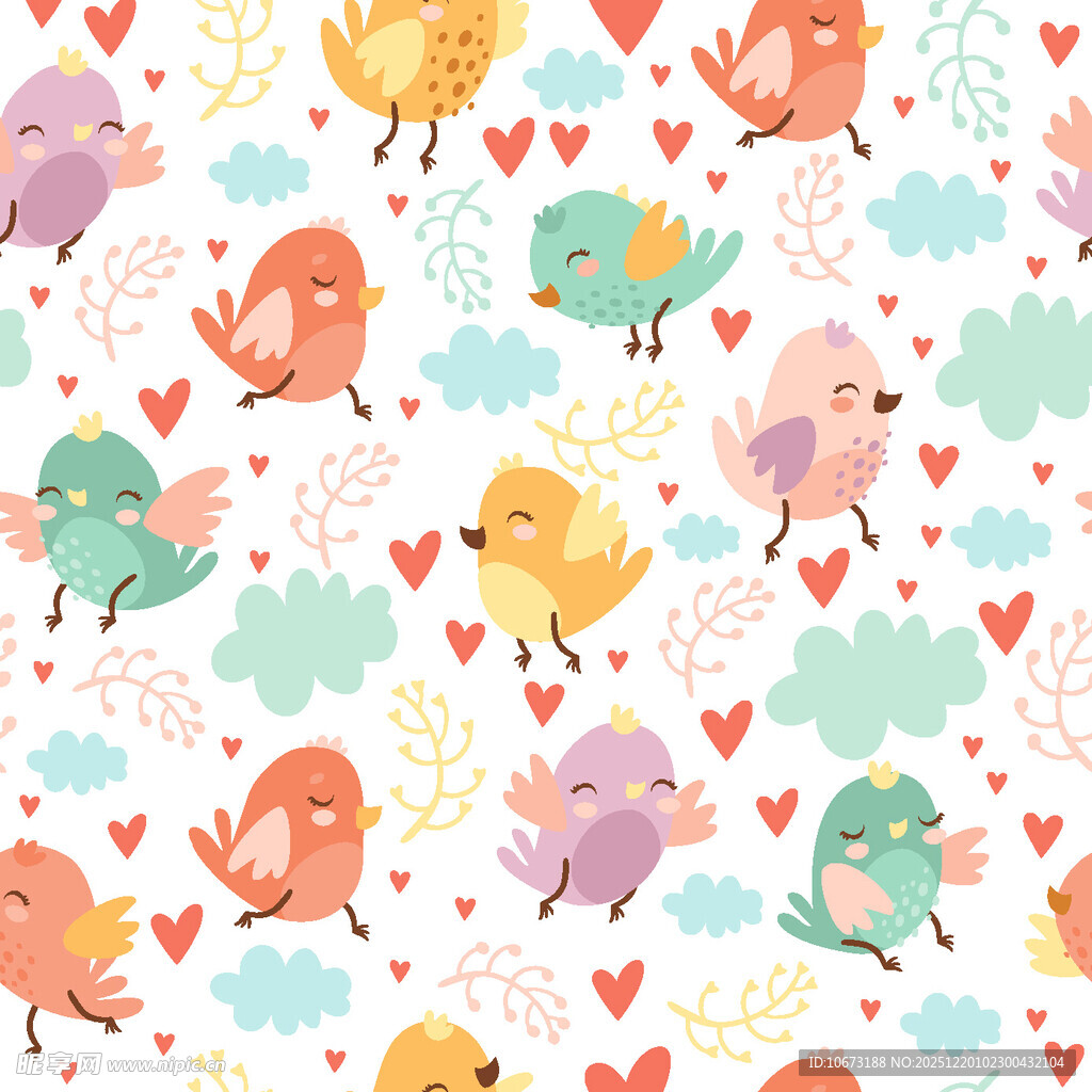 可爱小鸟爱心云朵图案