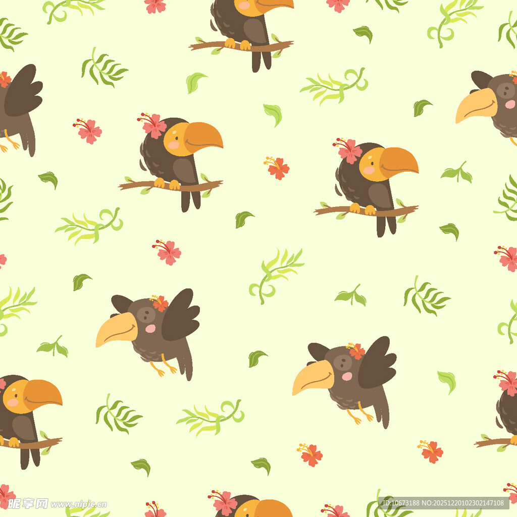 热带巨嘴鸟花卉图案背景