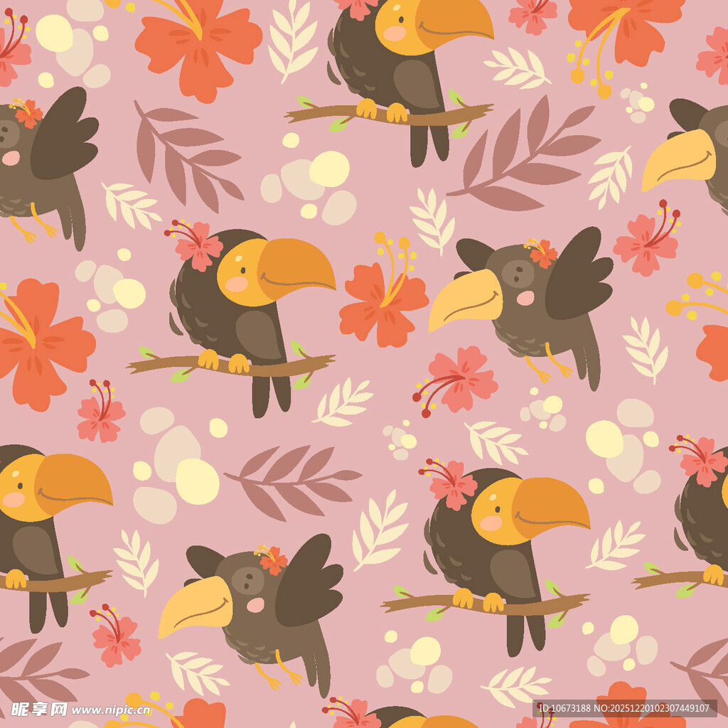 巨嘴鸟花卉图案背景图