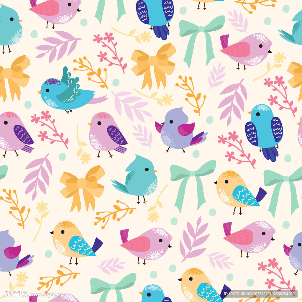多彩小鸟花卉图案背景