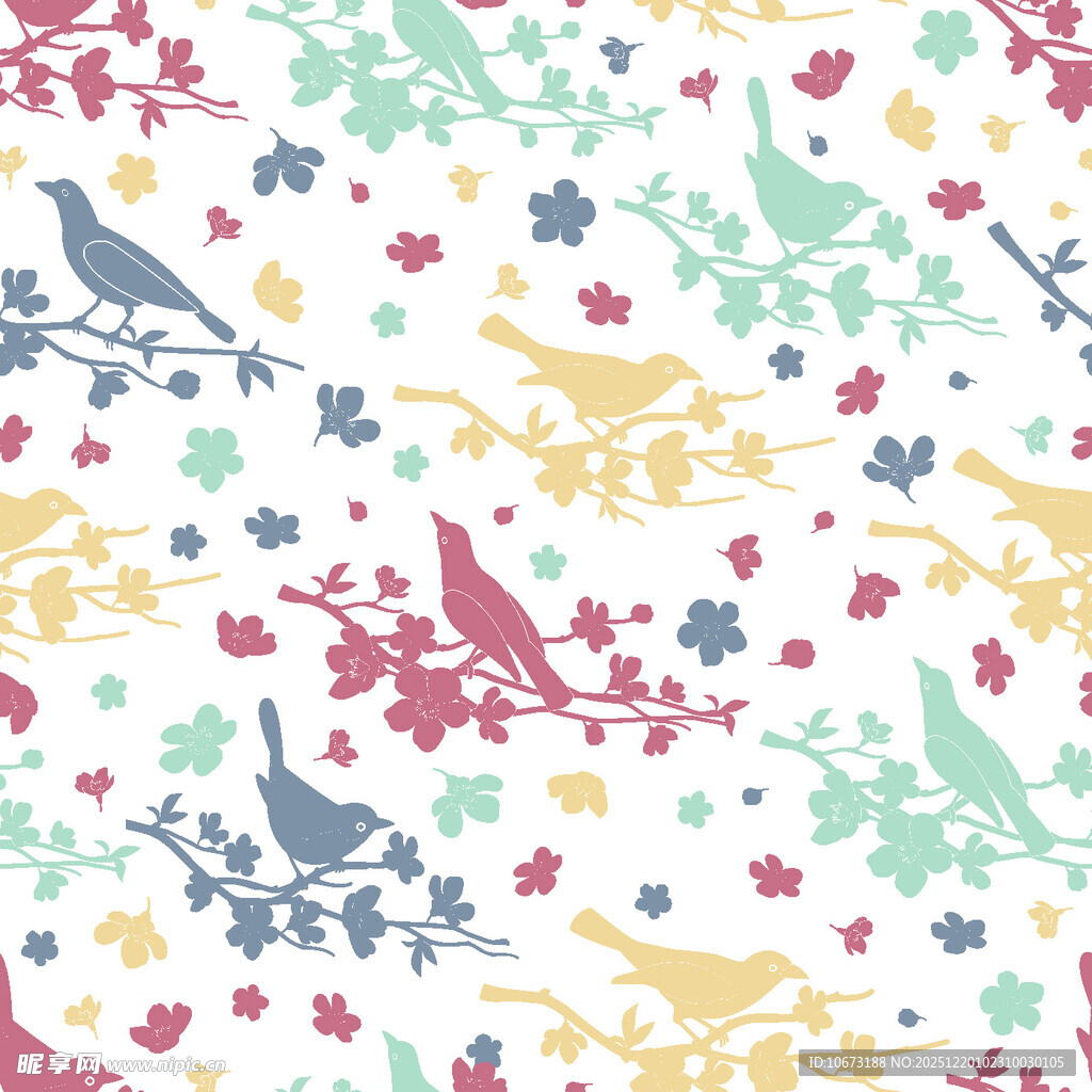 多彩花鸟图案背景