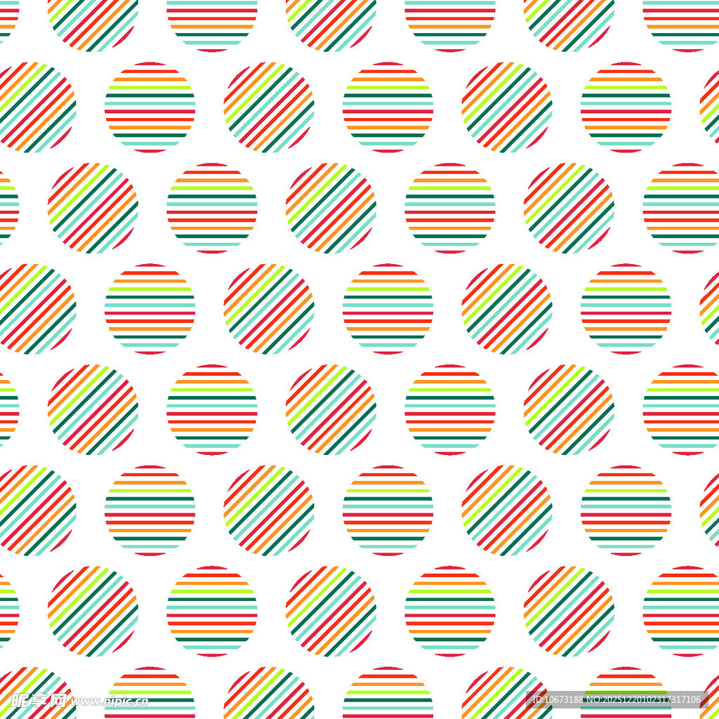 彩色条纹圆球无缝图案