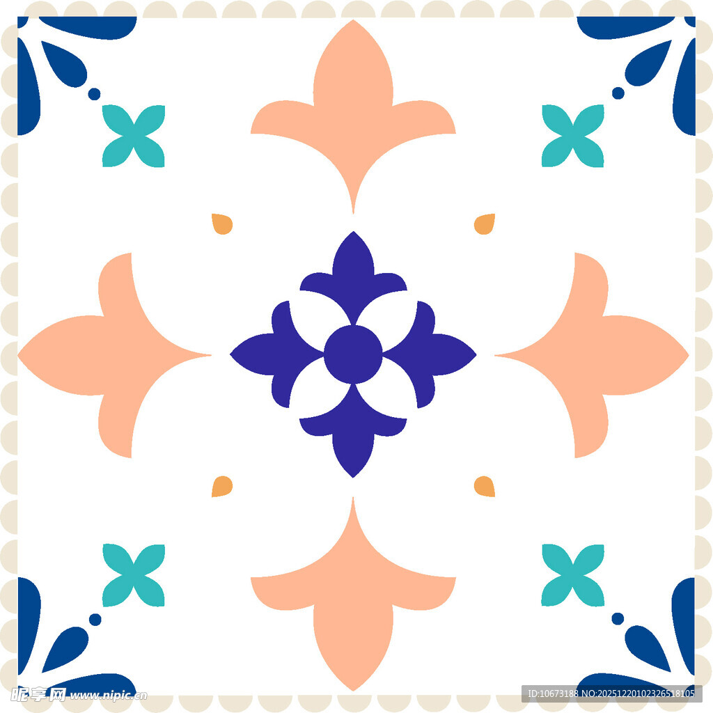 复古风几何花卉瓷砖图案