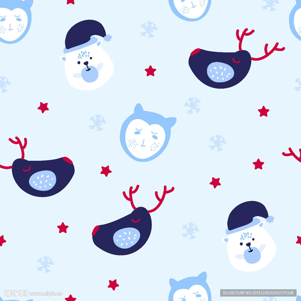 冬日动物雪花图案背景
