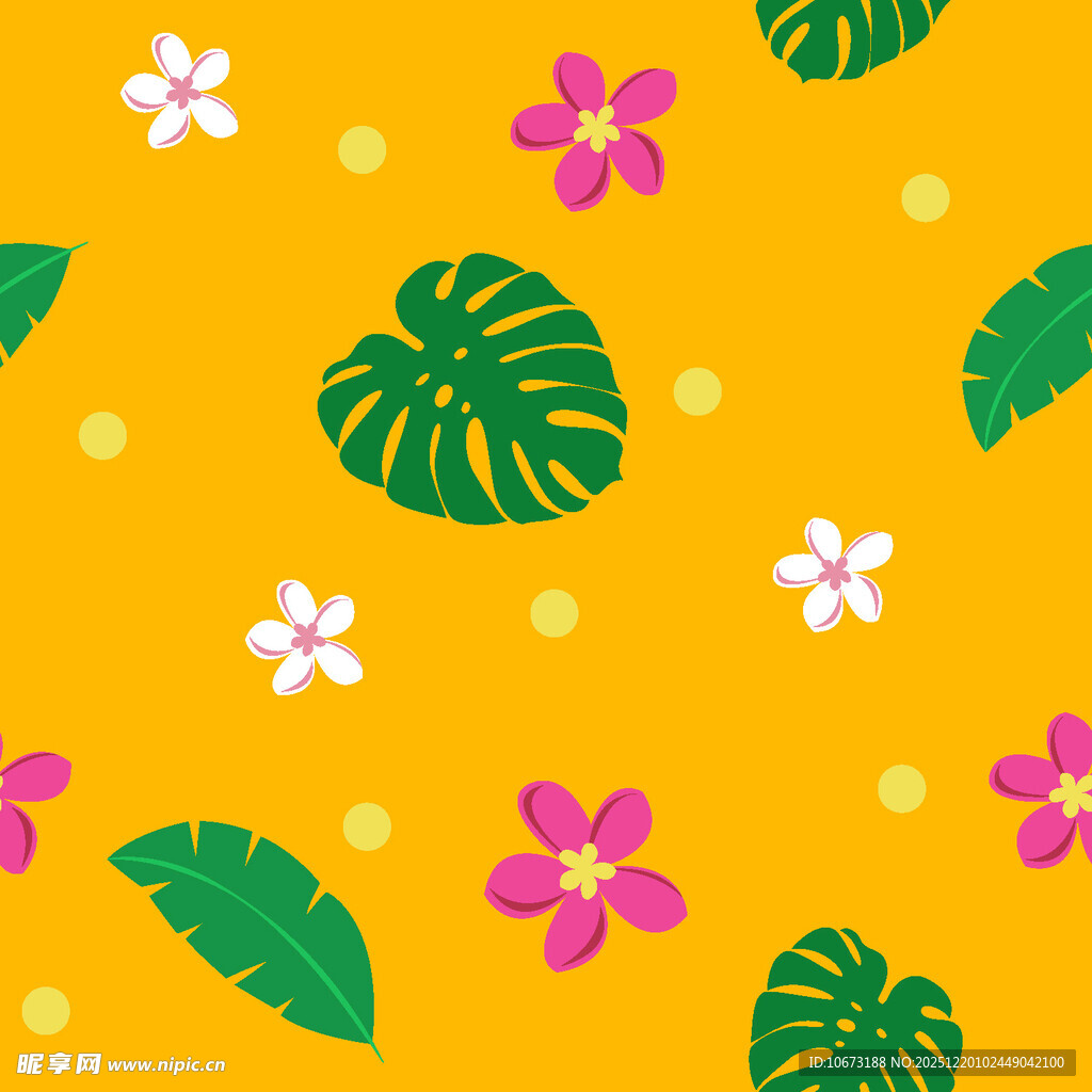 热带花卉与叶片图案背景