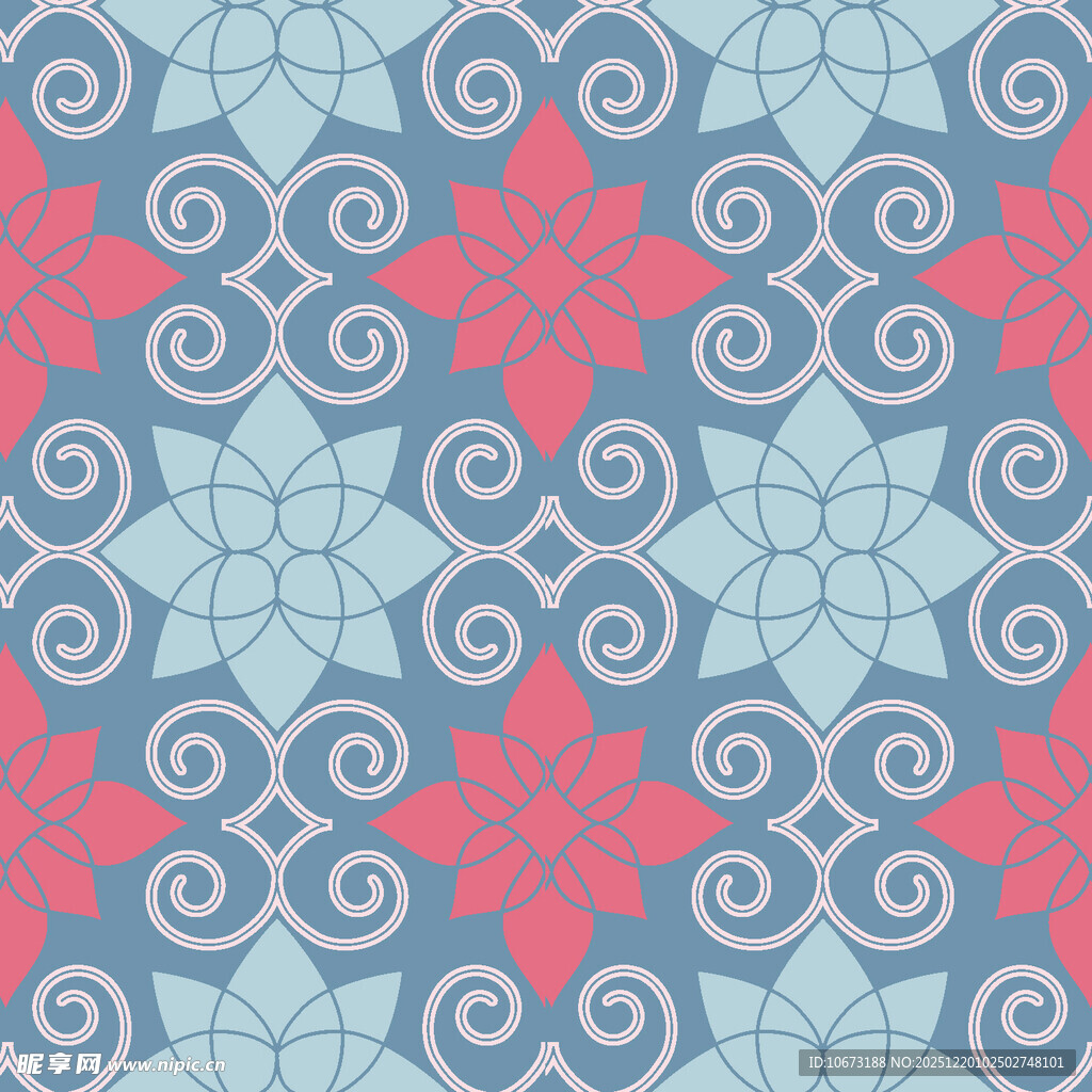 蓝粉交织几何花纹图案