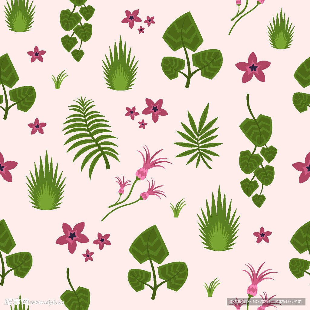 热带花卉绿植无缝图案