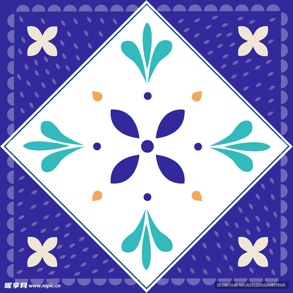 蓝白几何花纹瓷砖图案