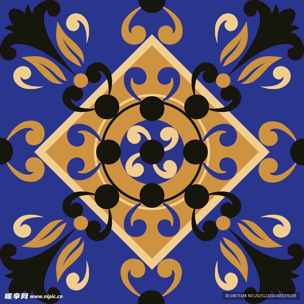 蓝色底精美几何花纹图案