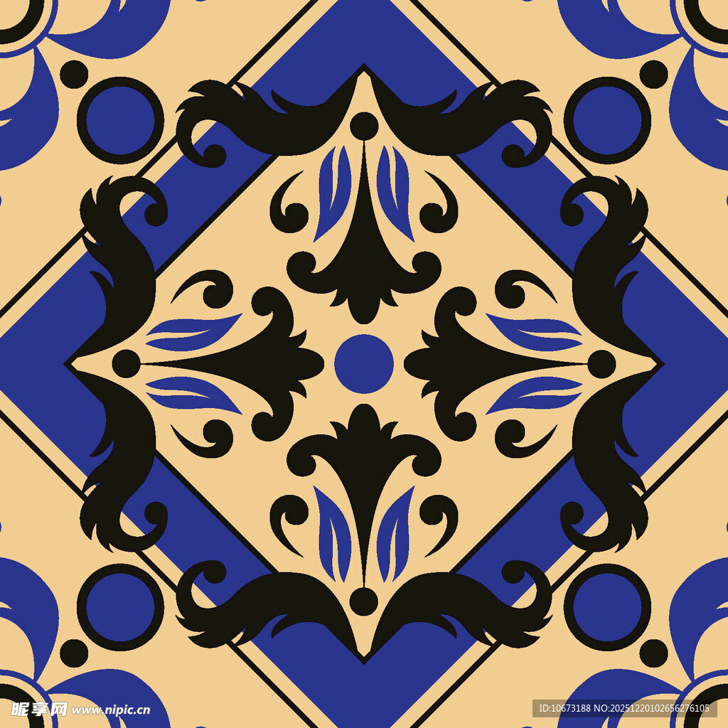 蓝黄几何花纹瓷砖图案