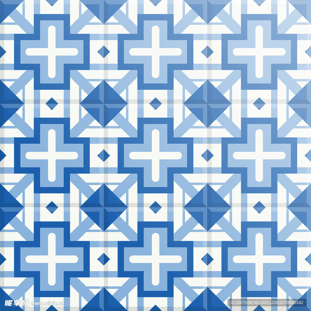 蓝白几何图案瓷砖纹理