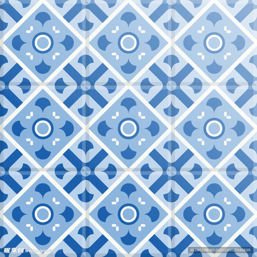 蓝白几何图案瓷砖纹理