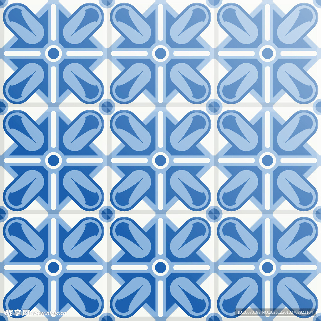 蓝白几何花纹瓷砖图案