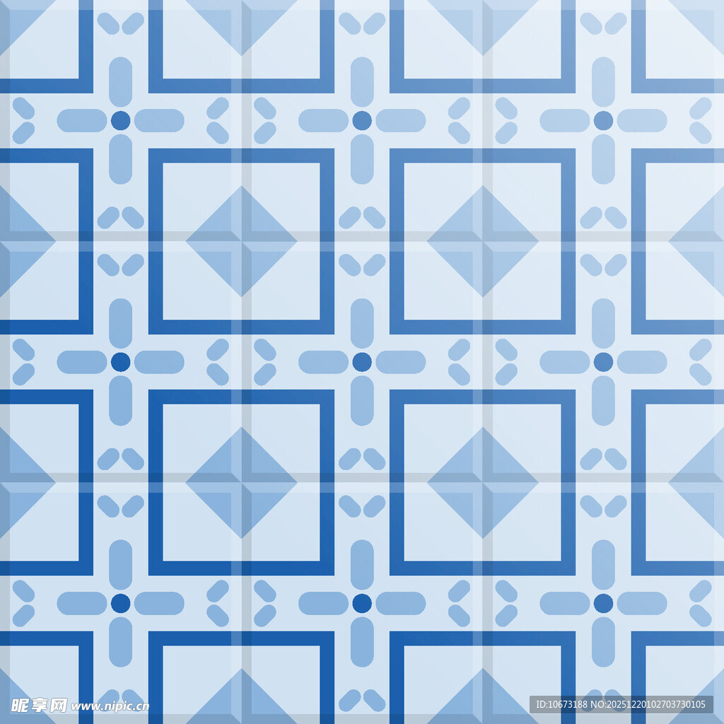 蓝白几何图案瓷砖纹理