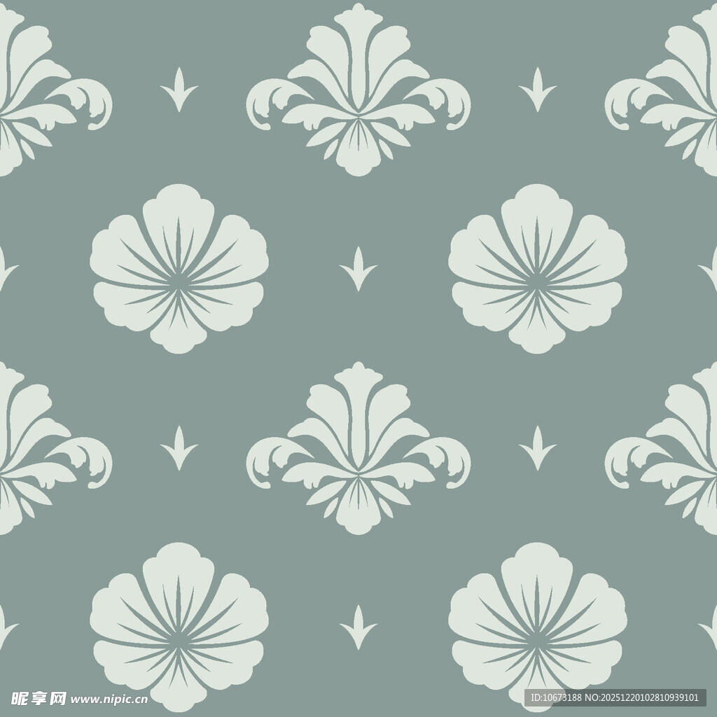 浅灰底白色花卉几何图案