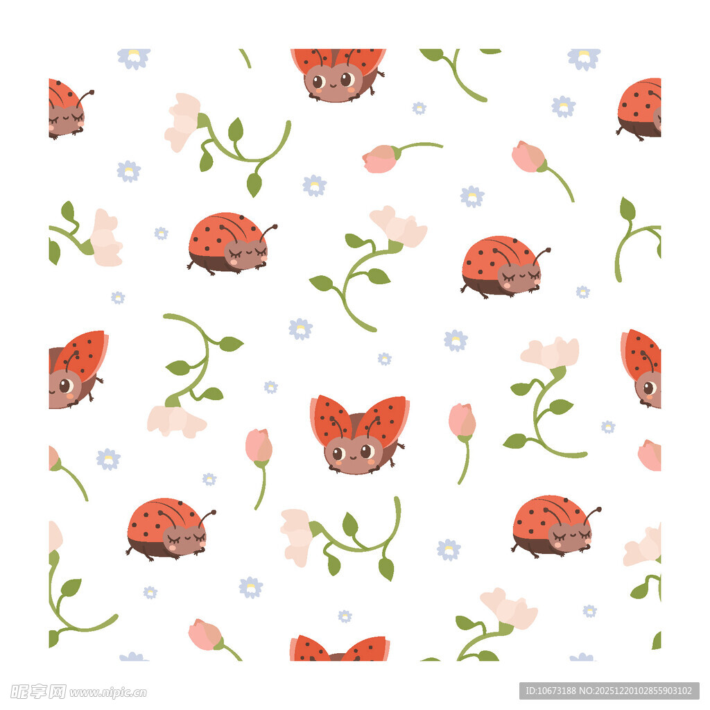 瓢虫花卉图案背景图