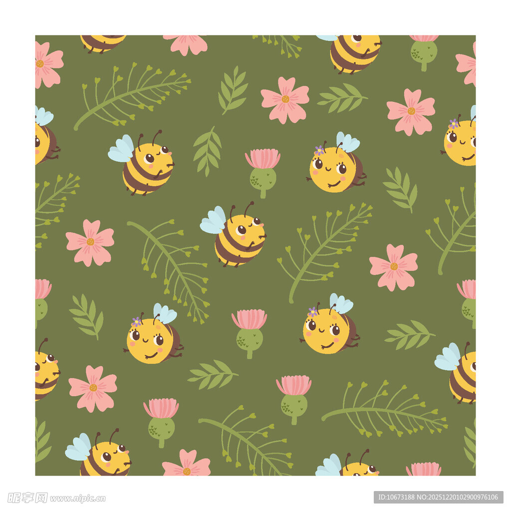 蜜蜂花卉绿色卡通图案