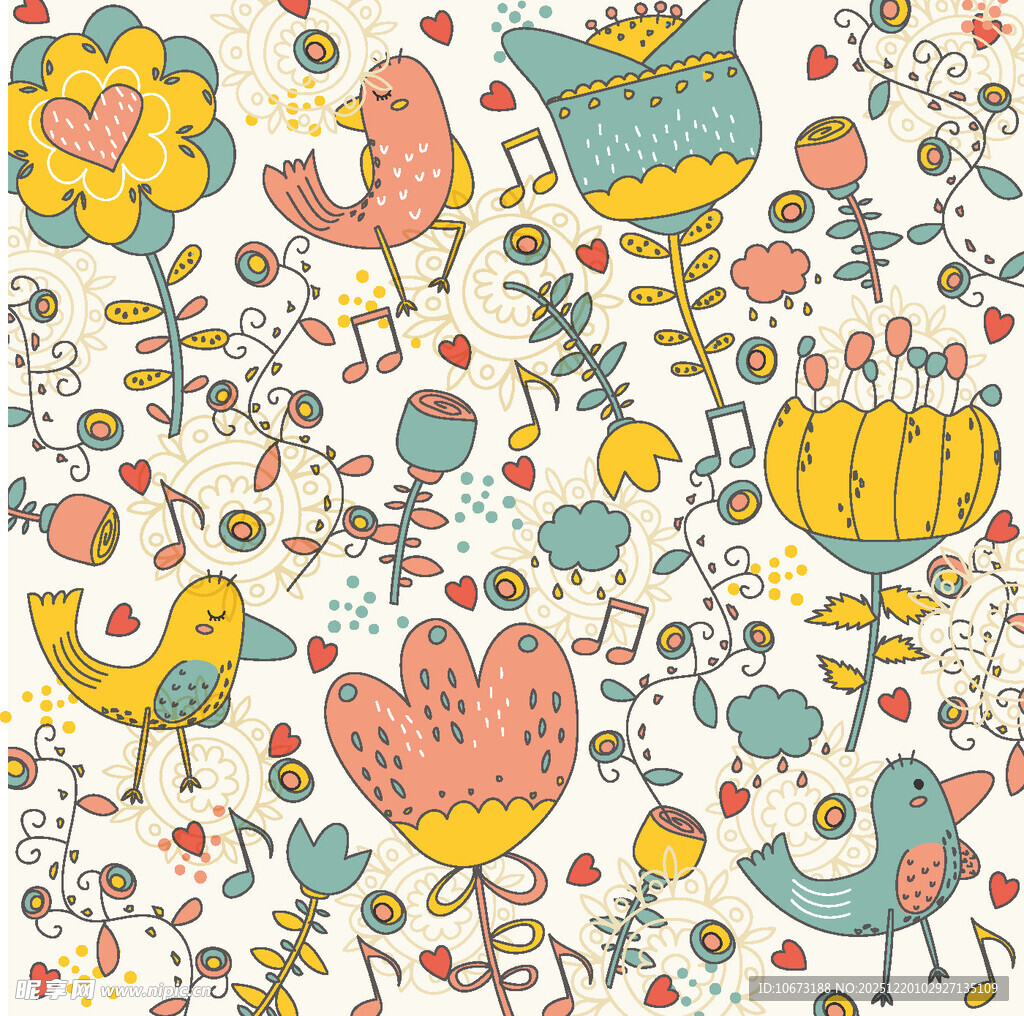 可爱花鸟图案背景
