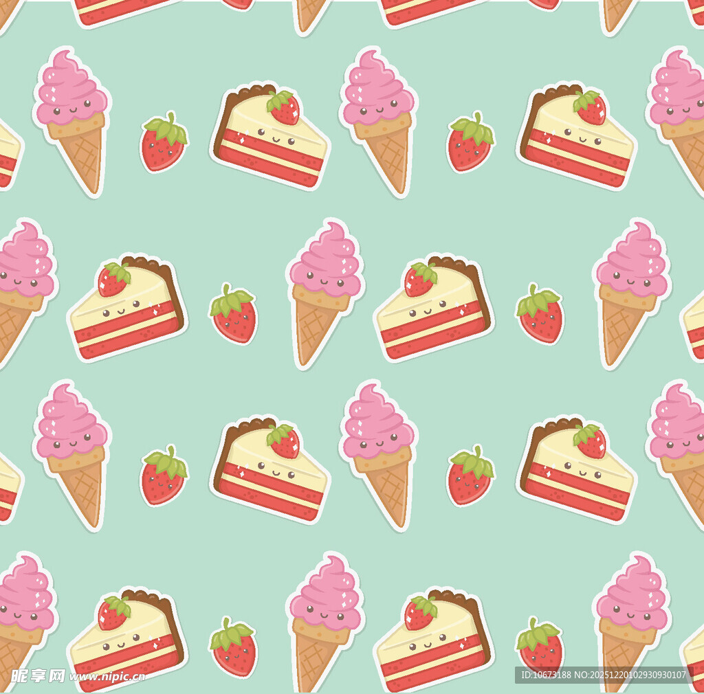 甜美冰淇淋与蛋糕图案背景