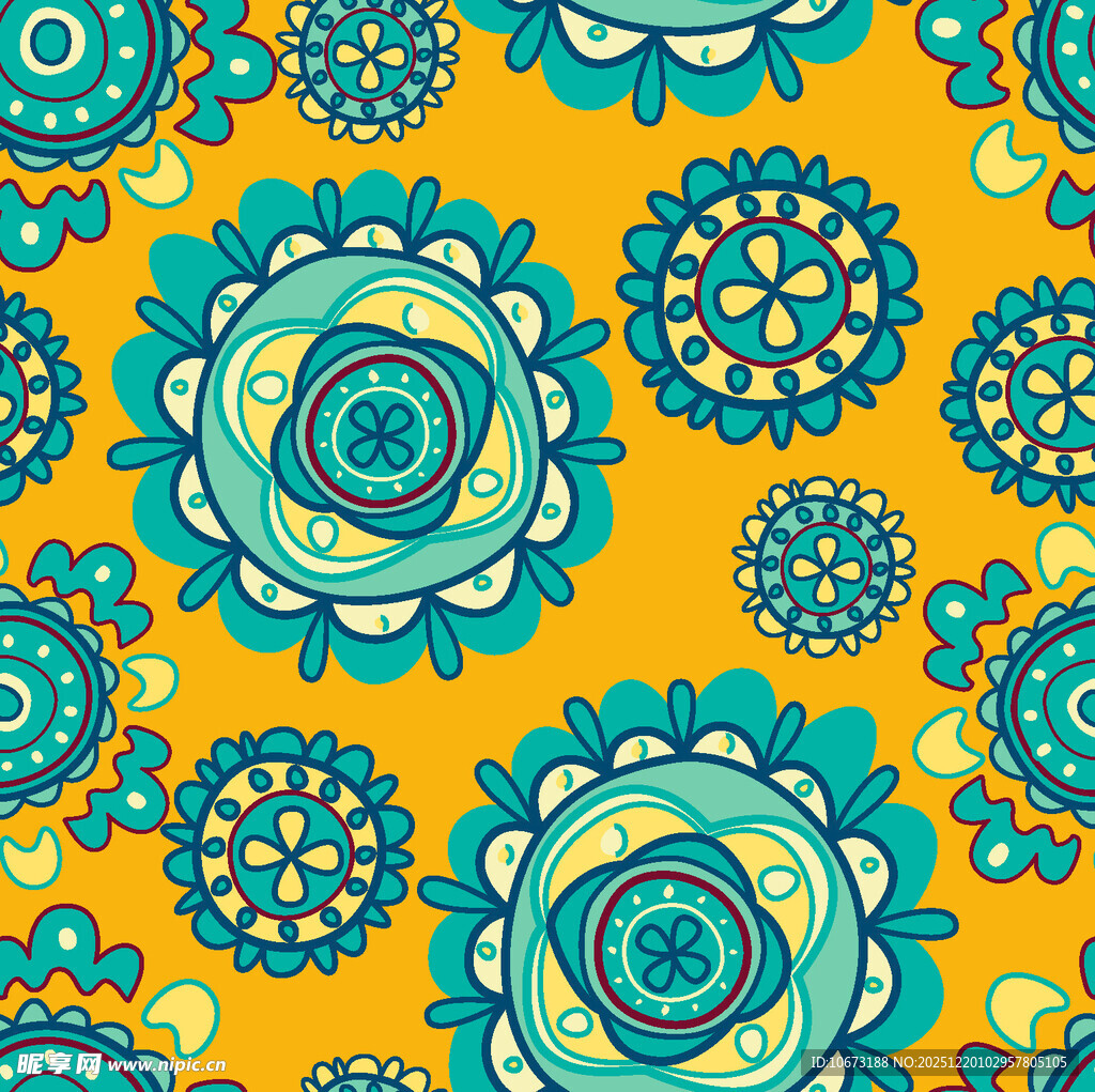 蓝黄花卉图案无缝背景