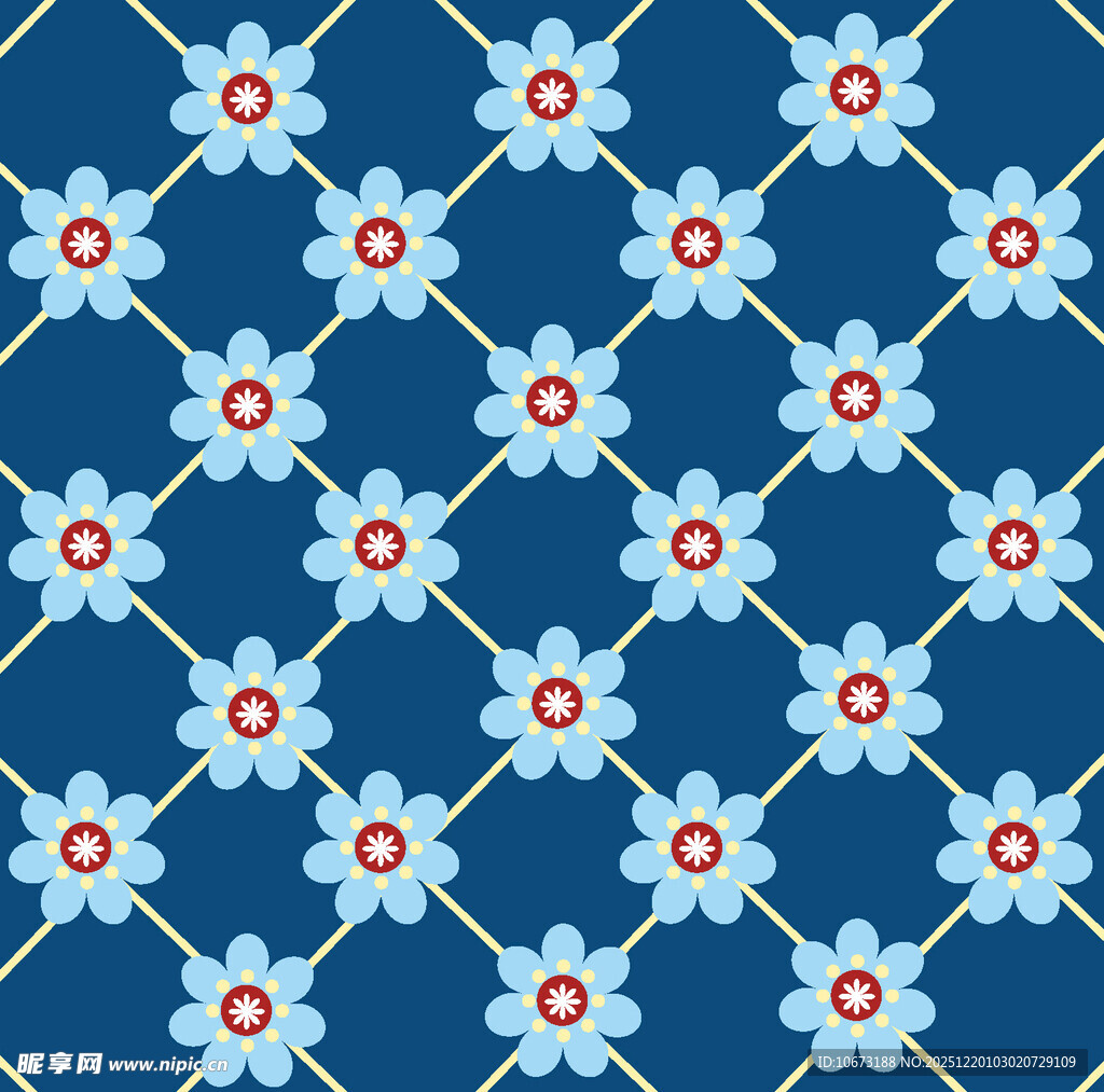 蓝色花朵几何图案背景