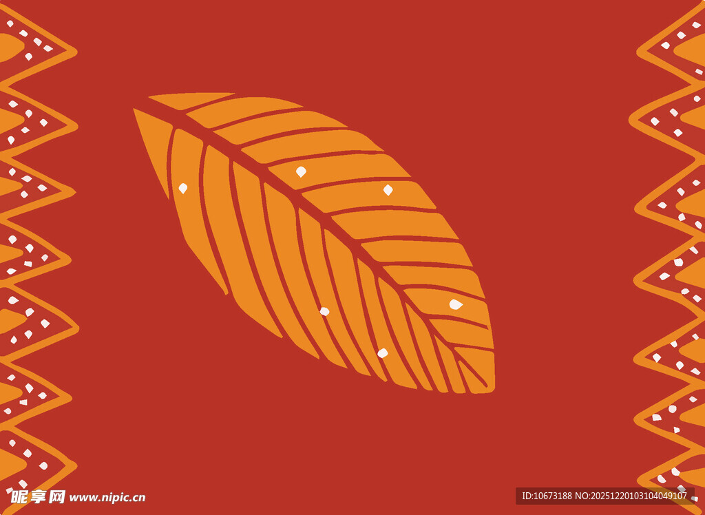 红色背景上的装饰性叶片