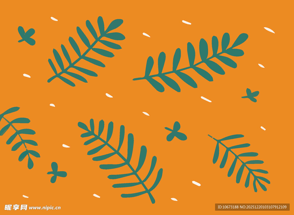 橙色背景蓝叶星星图案