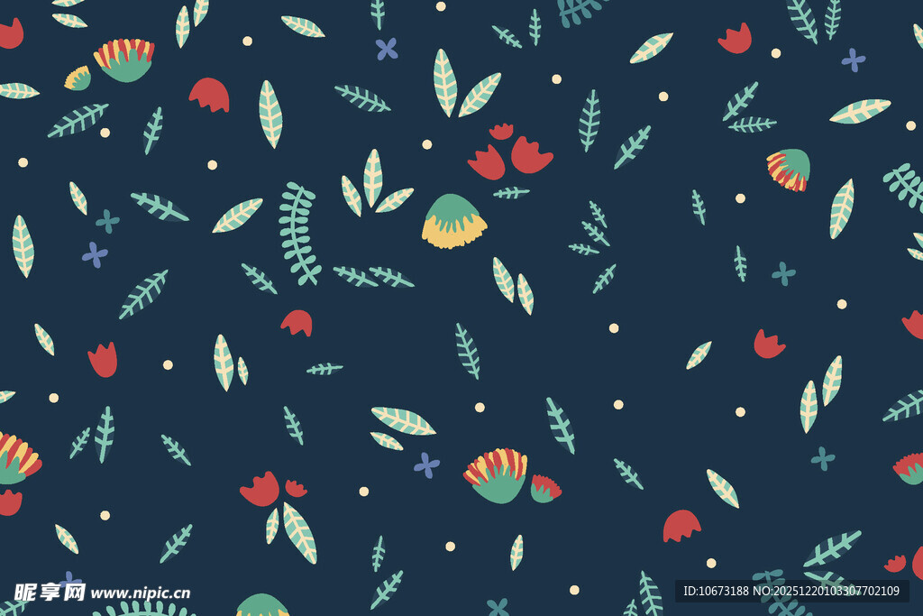 深蓝色底植物图案背景