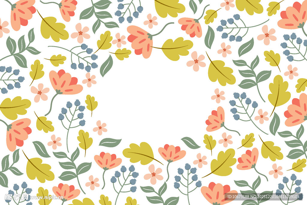 花卉环绕的空白背景图案