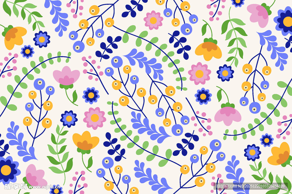 多彩花卉无缝图案背景