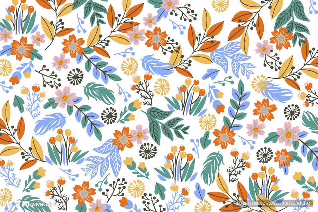 多彩花卉植物无缝图案