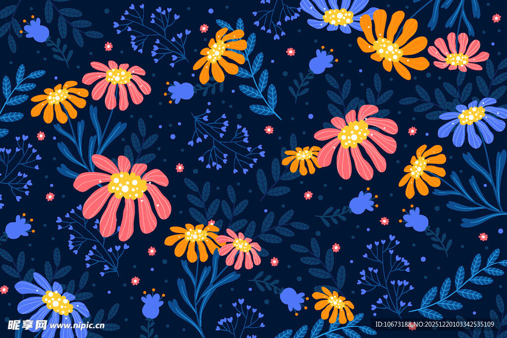 手绘多彩花卉图案背景